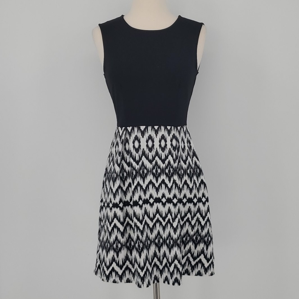 Cynthia Rowley Black & White Ikat Stretch Knit Sleeveless Mini Dress X-Small 0-2